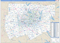 Dallas-Fort Worth-Arlington Metro Area Wall Map Basic Style 2026